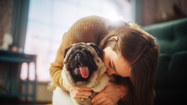 young women with pug